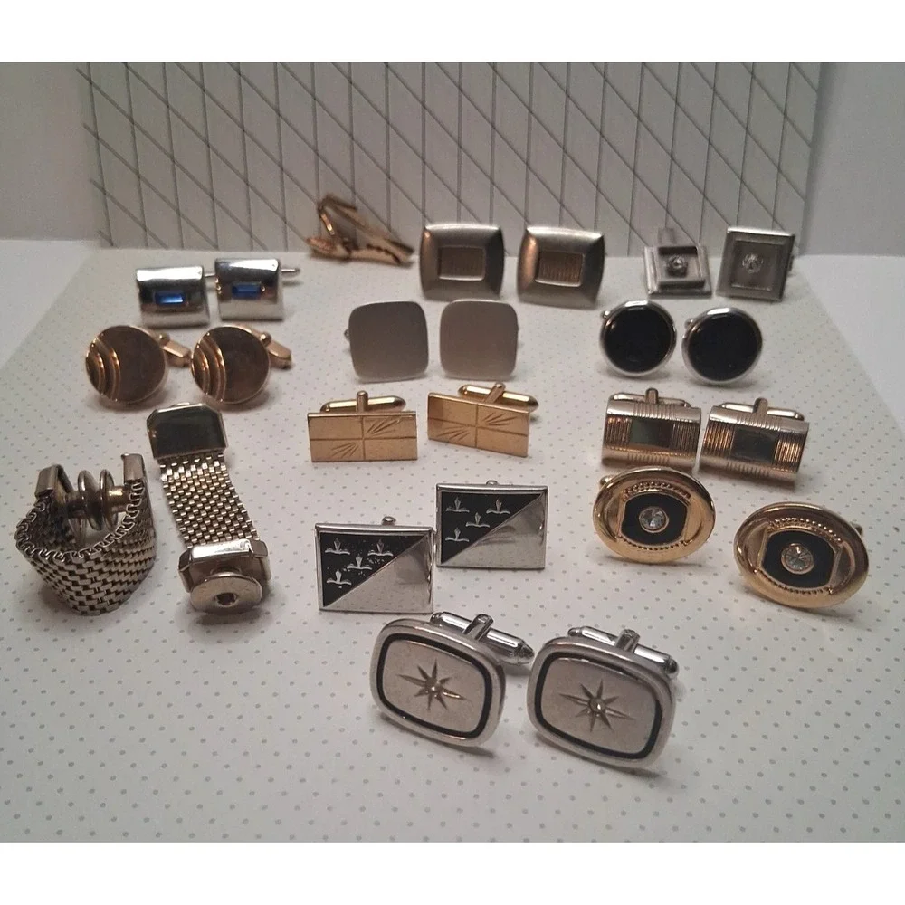 Vintage Cufflinks Lot of 11 pair Gold & Silver Tone Swank Shield + 1 Tie Pin + 1